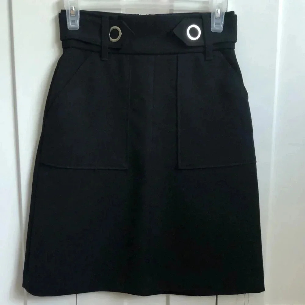 H & M High Waist Mini Skirt Black Womens Size 4 Minimalist Office Siren Preppy